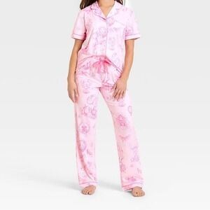NEW Wicked Katie Kime Pink Toile Pajama Set XL Lounge Sleep Comfy Whimsical Cozy
